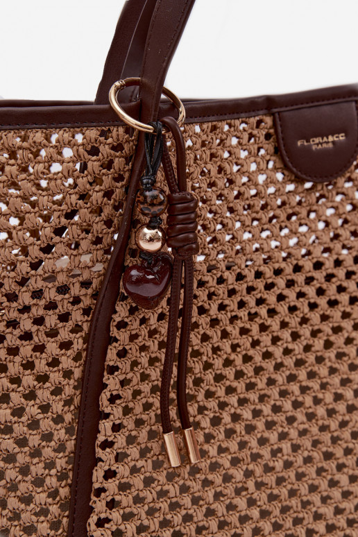 Woven Shopper Bag with Keychain Large Brown Mella