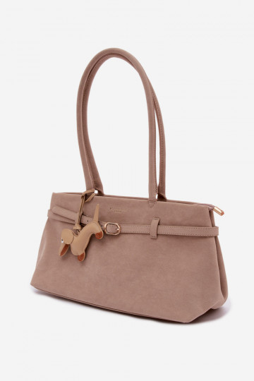 Beige Faux Suede Bag With Dachshund Charm Noellea 2