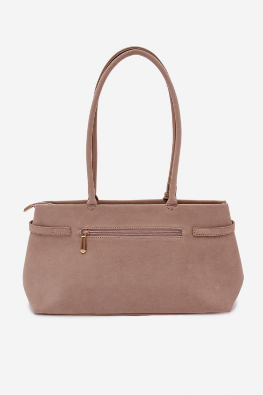 Beige Faux Suede Bag With Dachshund Charm Noellea