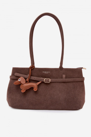 Dark Beige Faux Suede Dog Tag Bag Noellea