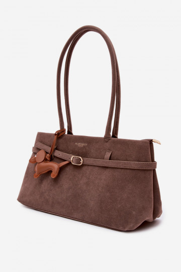 Dark Beige Faux Suede Dog Tag Bag Noellea 2