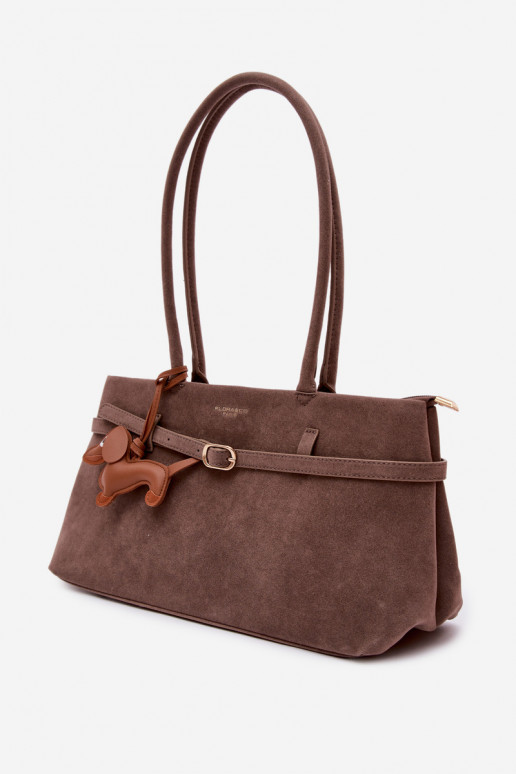 Dark Beige Faux Suede Dog Tag Bag Noellea