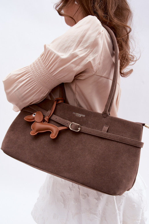 Dark Beige Faux Suede Dog Tag Bag Noellea