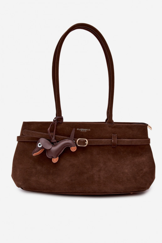 Chocolate Imitation Suede Bag with Dachshund Charm Noellea