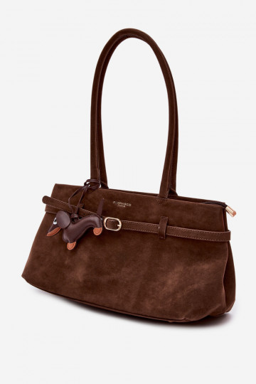 Chocolate Imitation Suede Bag with Dachshund Charm Noellea 2