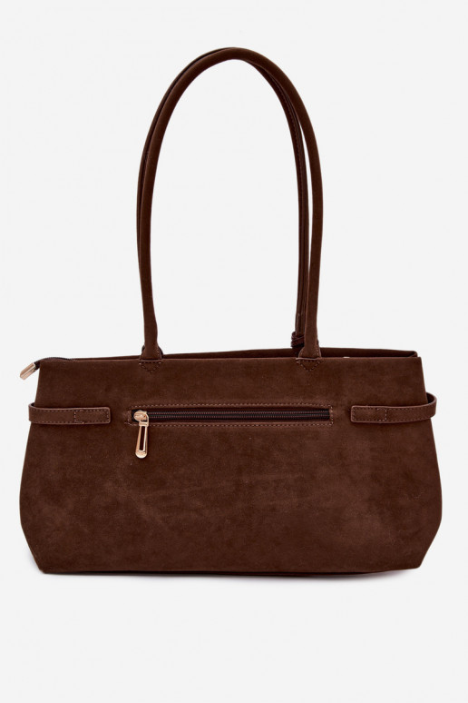 Chocolate Imitation Suede Bag with Dachshund Charm Noellea