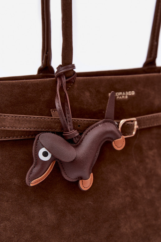 Chocolate Imitation Suede Bag with Dachshund Charm Noellea