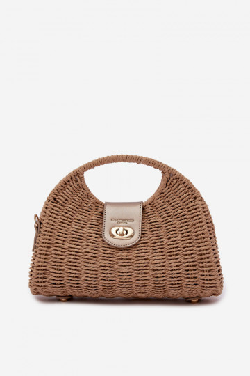 Woven Small Bag with Detachable Strap Brown-Gold Delphine