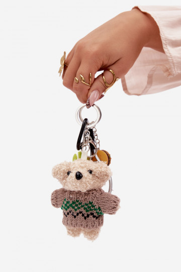 Silver Keychain Bag Pendant Teddy Bear Rocket Ball