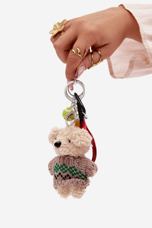Keychain Pendant For Bag And Keys Teddy Bear In Sweater Rocket With Ball Hamburger Red