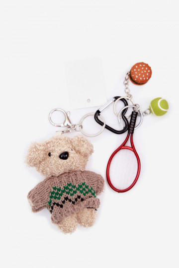 Keychain Pendant For Bag And Keys Teddy Bear In Sweater Rocket With Ball Hamburger Red 2