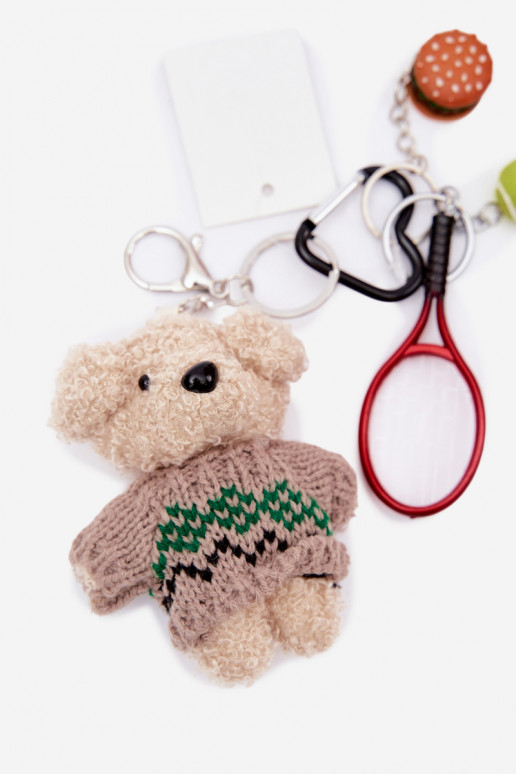 Keychain Pendant For Bag And Keys Teddy Bear In Sweater Rocket With Ball Hamburger Red