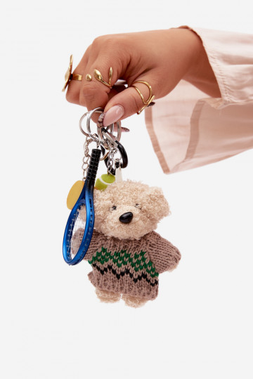 Keychain Pendant For Bag Keys Teddy Bear In Sweater Rocket With Ball Hamburger Blue