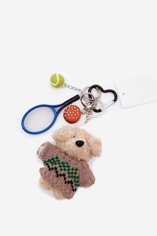 Keychain Pendant For Bag Keys Teddy Bear In Sweater Rocket With Ball Hamburger Blue