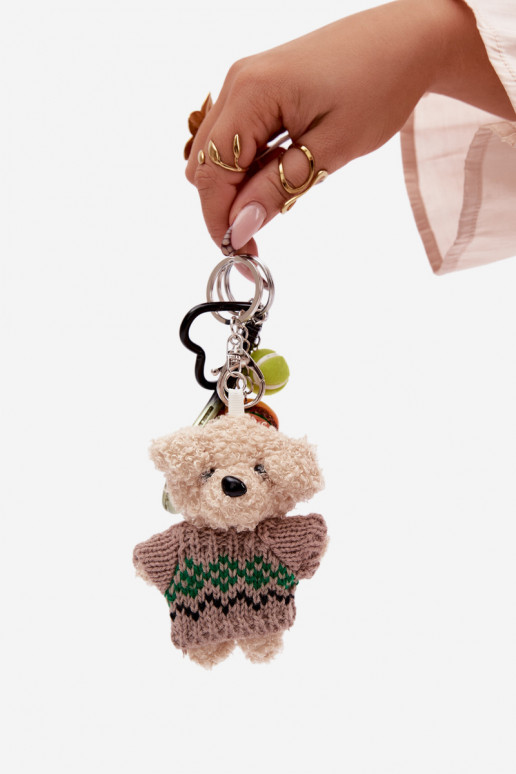Keychain Pendant for Bag Keys Teddy Bear in Sweater Rocket with Ball Hamburger Green
