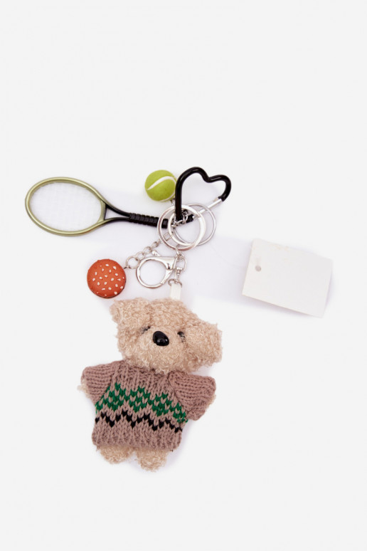 Keychain Pendant for Bag Keys Teddy Bear in Sweater Rocket with Ball Hamburger Green