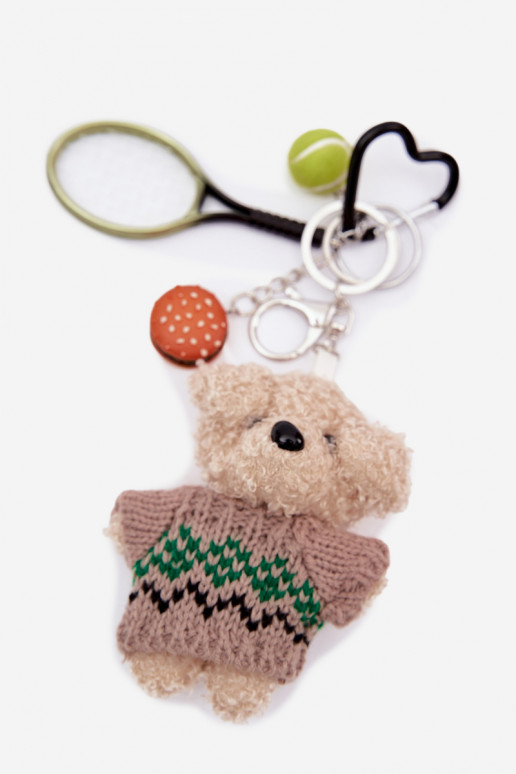 Keychain Pendant for Bag Keys Teddy Bear in Sweater Rocket with Ball Hamburger Green