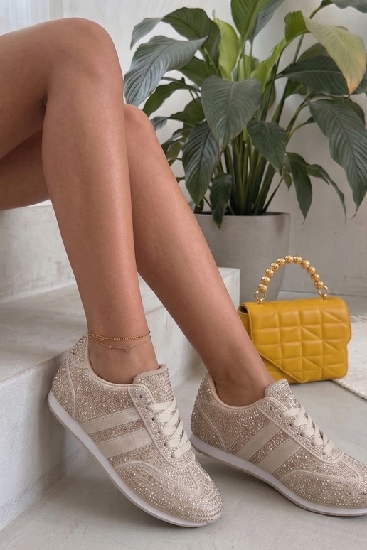 Sand colored sneakers with rhinestones Sybilla