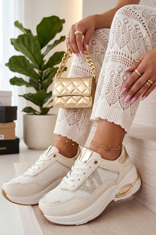 Sand colored platform sneakers with rhinestones Rafaela