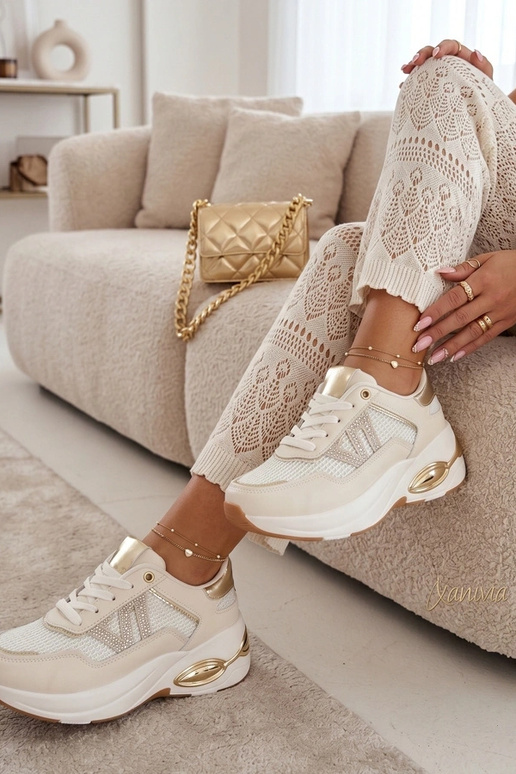 Sand colored platform sneakers with...