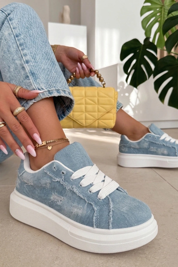 Blue platform sneakers with...