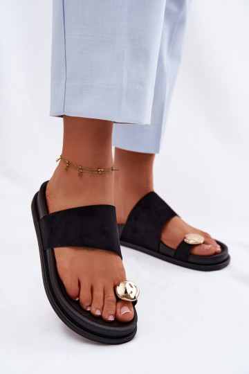 Women's Black Slippers With Gold Detail Felinae 2