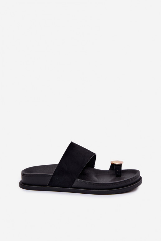 Black women's slippers with gold details Felinae
