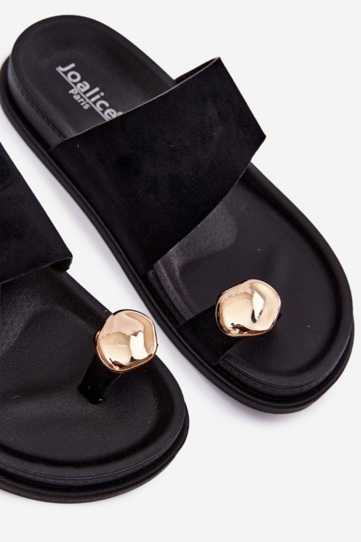 Women's Black Slippers With Gold Detail Felinae