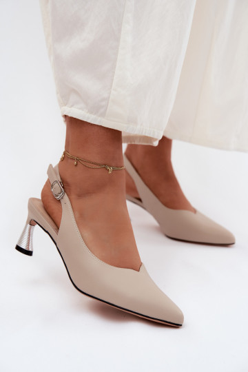 Leather Women's Heeled Sandals Vinceza 66922 Beige 2