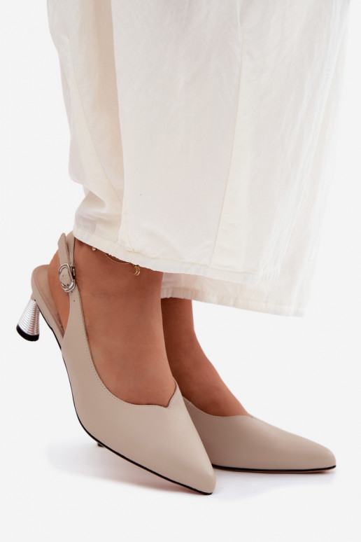 Leather Women's Heeled Sandals Vinceza 66922 Beige