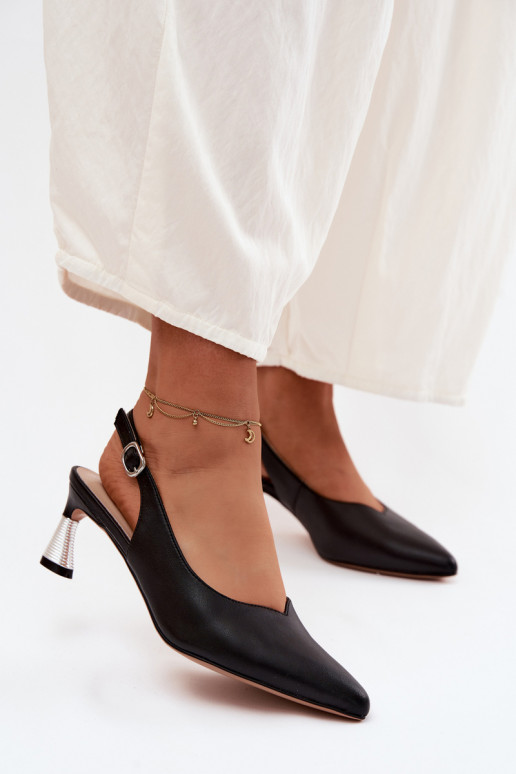 Skórzane Sandały Damskie Na Obcasie Vinceza 66922 Czarne