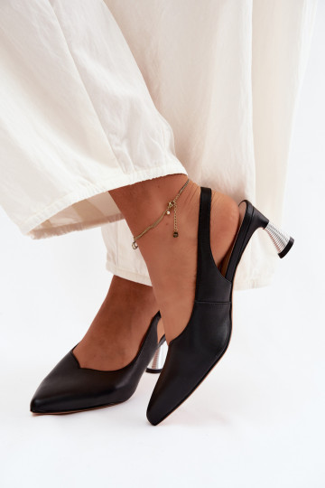 Leather Women's Heeled Sandals Vinceza 66922 Black 2