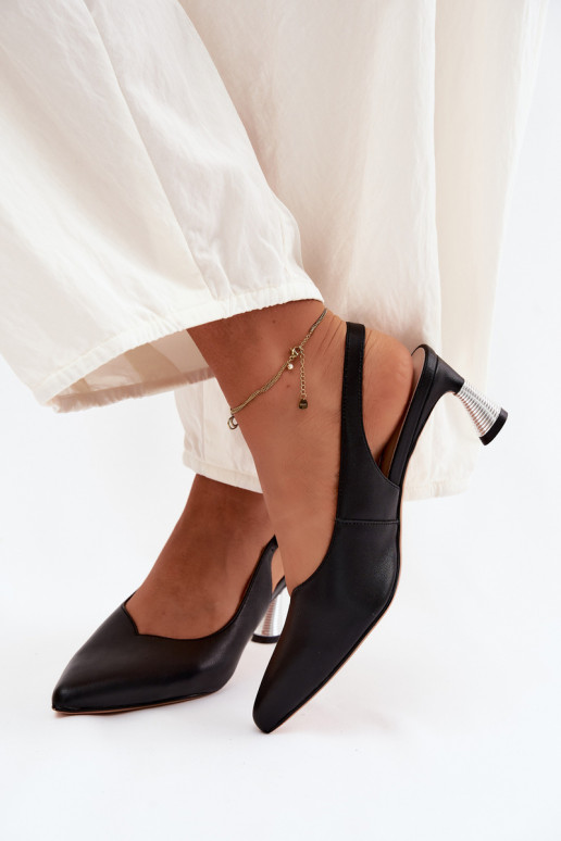 Leather Women's Heeled Sandals Vinceza 66922 Black