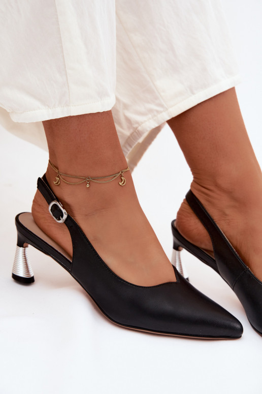 Leather Women's Heeled Sandals Vinceza 66922 Black