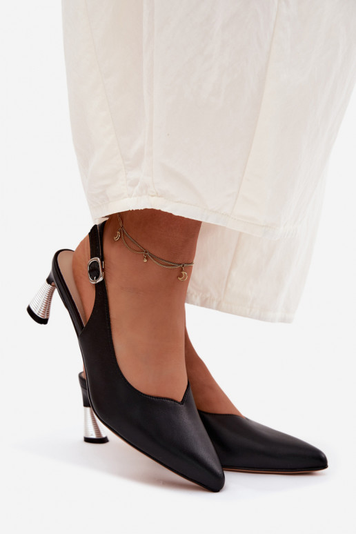 Leather Women's Heeled Sandals Vinceza 66922 Black