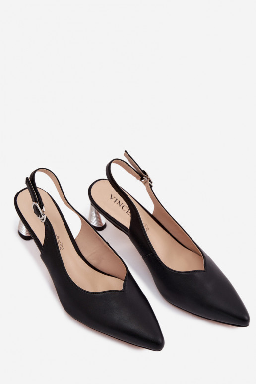 Leather Women's Heeled Sandals Vinceza 66922 Black