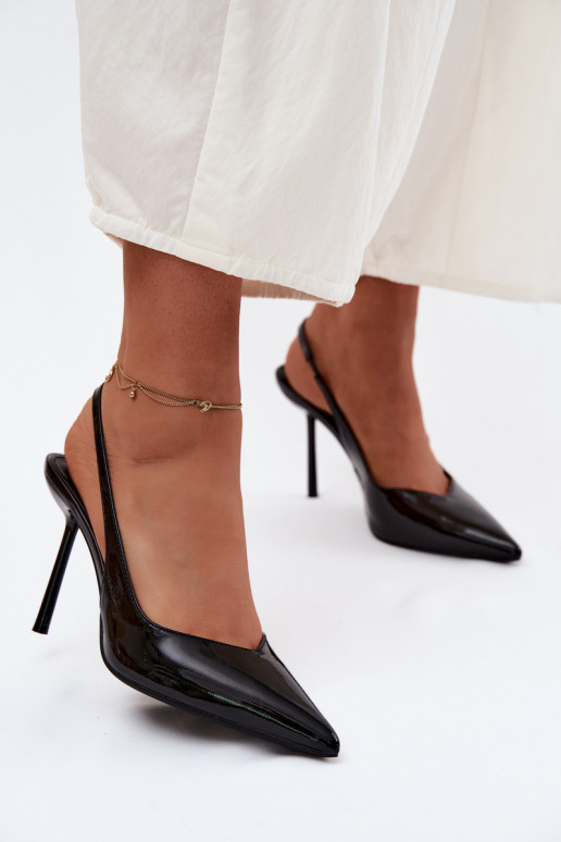 Patent Leather High Heels Sandals Black Calera