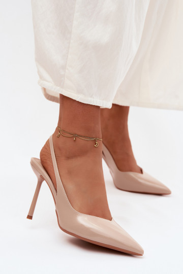 Patent Leather Heels Sandals Made of Faux Leather Beige Calera 2