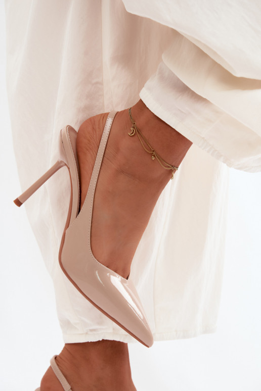 Patent Leather Heels Sandals Made of Faux Leather Beige Calera