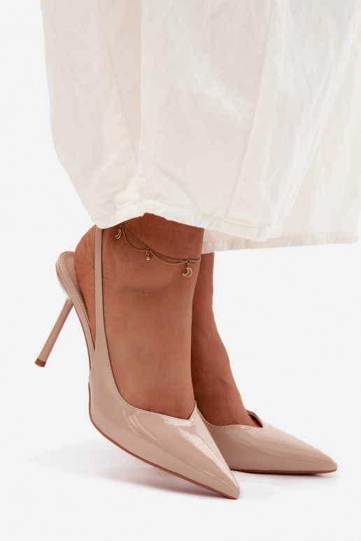 Patent Leather Heels Sandals Made of Faux Leather Beige Calera