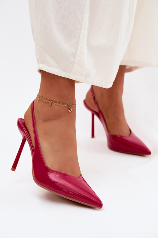 Patent Leather Heels Sandals Faux Leather Fuchsia Calera