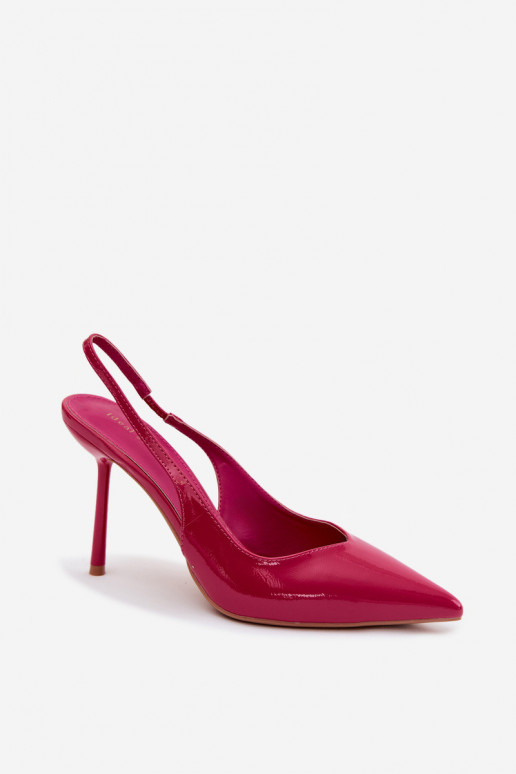 Patent Leather Heels Sandals Faux Leather Fuchsia Calera