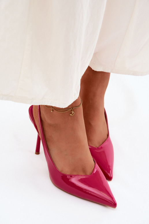 Patent Leather Heels Sandals Faux Leather Fuchsia Calera