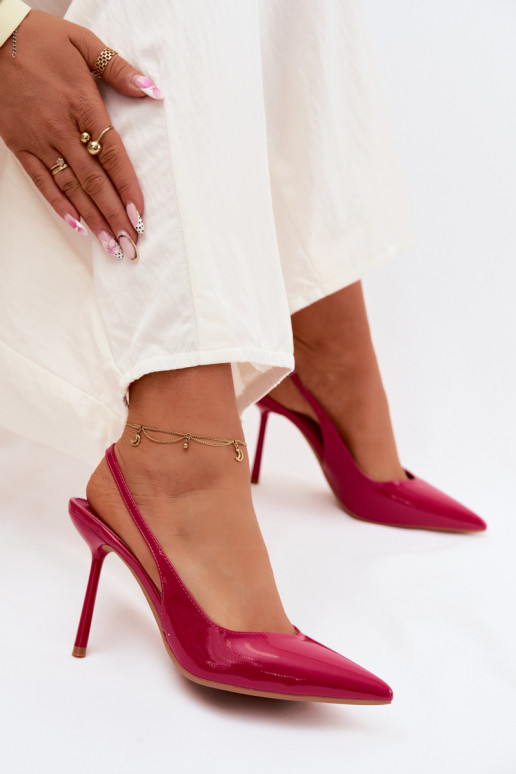 Patent Leather Heels Sandals Faux Leather Fuchsia Calera