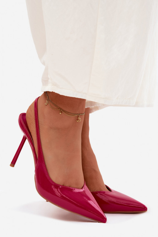 Patent Leather Heels Sandals Faux Leather Fuchsia Calera