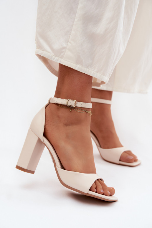 Women's Block Heel Sandals Light Beige Faux Leather Melvra