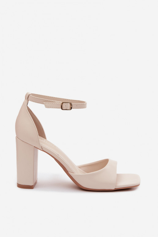 Women's Block Heel Sandals Light Beige Faux Leather Melvra