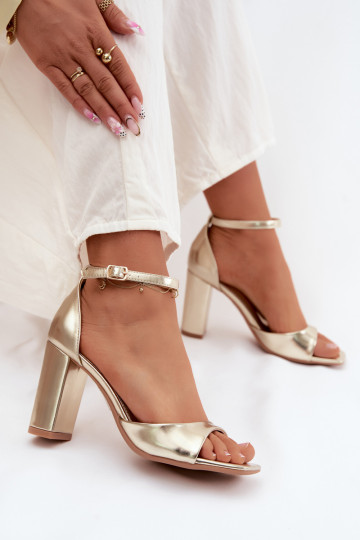 Women's Block Heel Sandals With Faux Leather Gold Melvra