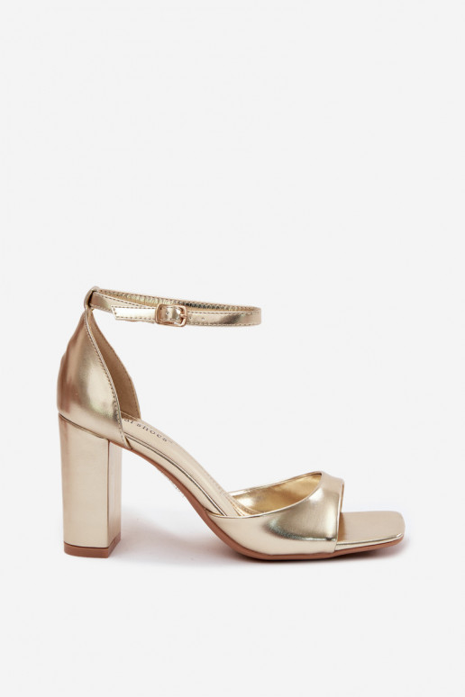 Women's Block Heel Sandals With Faux Leather Gold Melvra