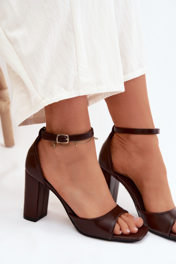 Women's Block Heel Sandals In Faux Leather Chocolate Melvra